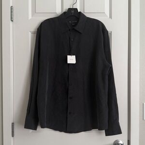 Zara Men 100% Mulberry Silk Relaxed Fit Button Up Shirt Charcoal Gray NWT Size M